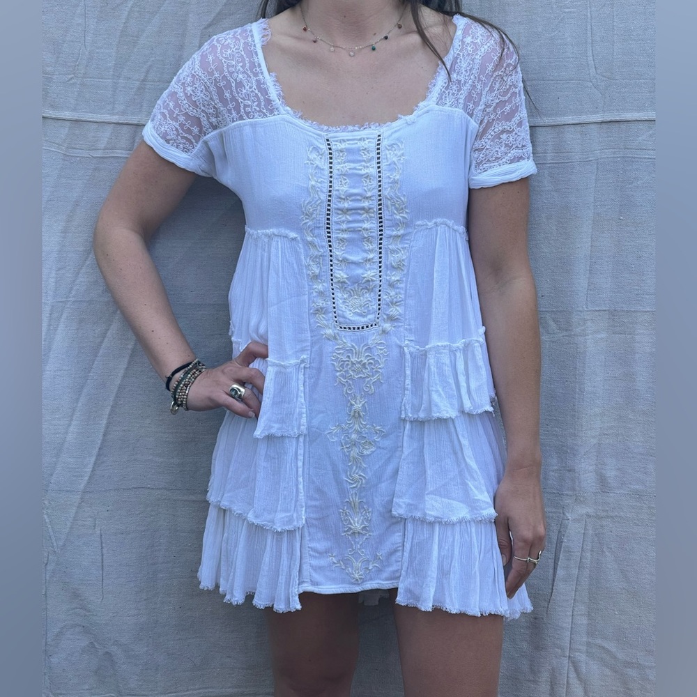 Short White Dress with Embroidered Detail